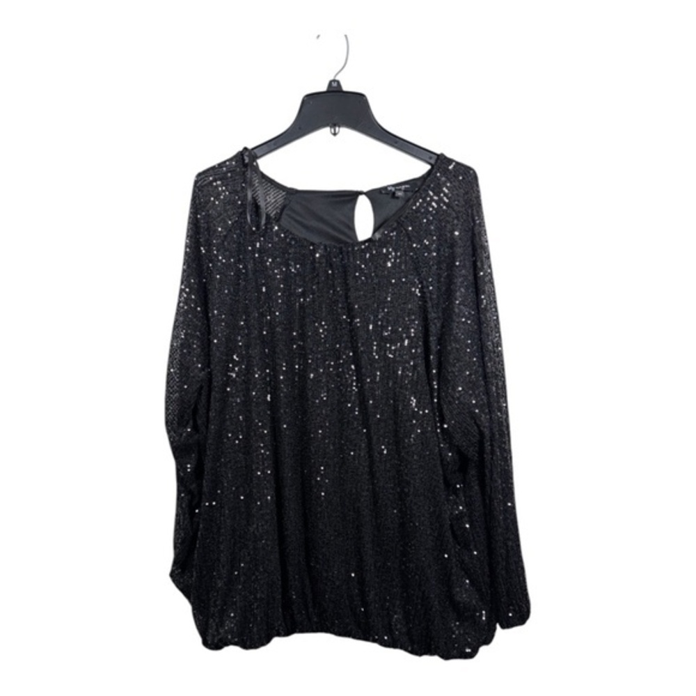 Lily Morgan Sequin Top Womens Size 3X Black Long Sleeve Party Holiday Elegant